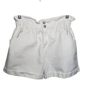 Greene St Denim Women Shorts, High Rise Paper Bag Waist White Jean Shorts, Sz 29